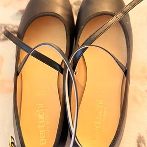 Black Leather Mary Jane Ballet Flats with Slim Strap